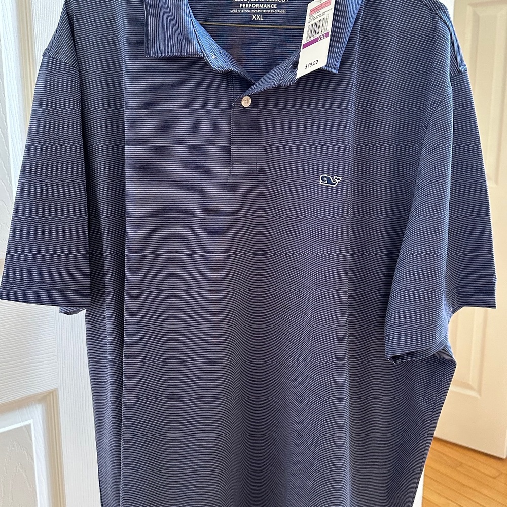 Vineyard Vines Men’s St. Jean Stripe Performance Polo Size XXL Blue Depth Tejeda